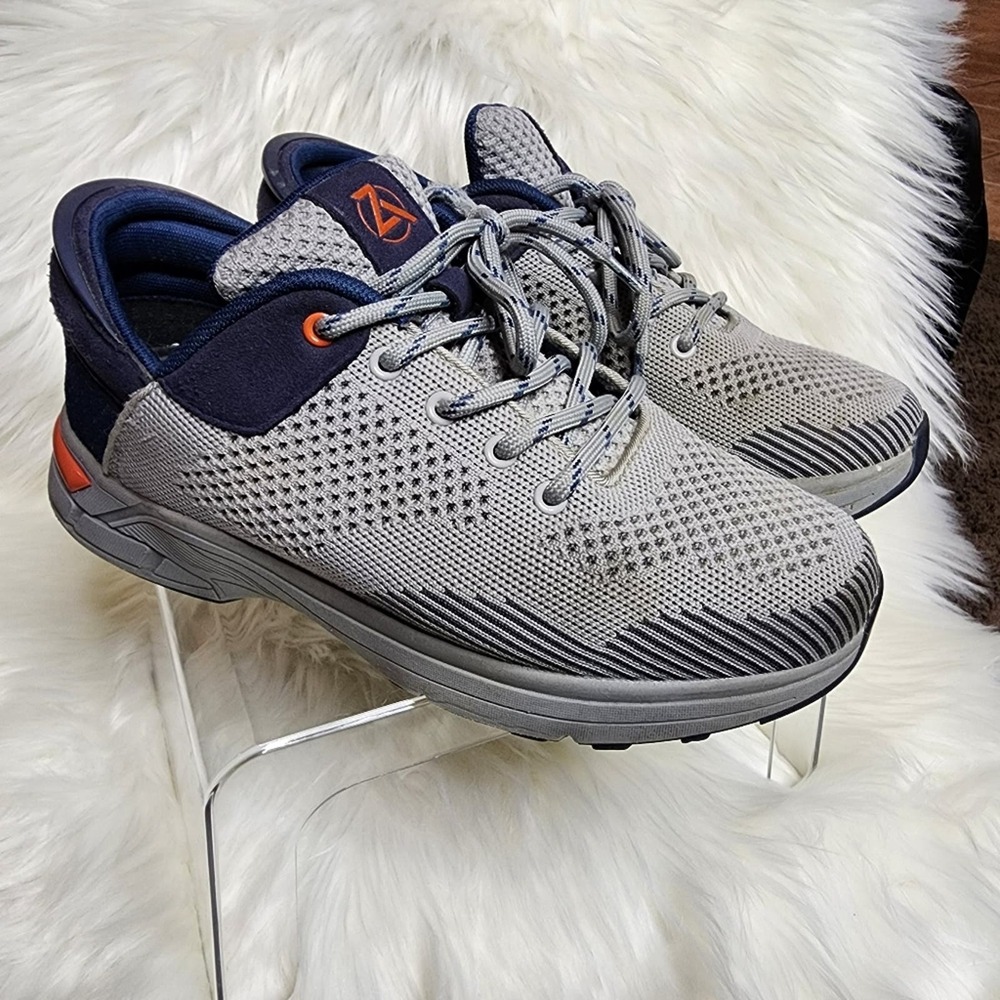 ZEBA Steel Onyx Hands-free Comfort Lace Up Walking Sneakers Men's 8.5, grey/navy